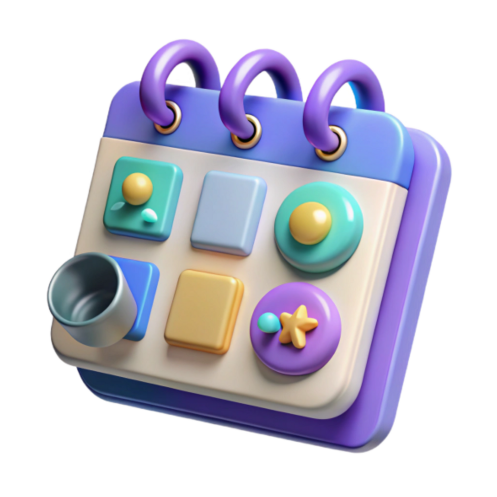 Playful Pastel 3D Calendar Illustration with Colorful Blocks and Star png
