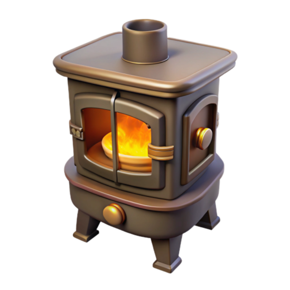 Cozy 3D Render of a Vintage Wood Burning Stove Illustration png