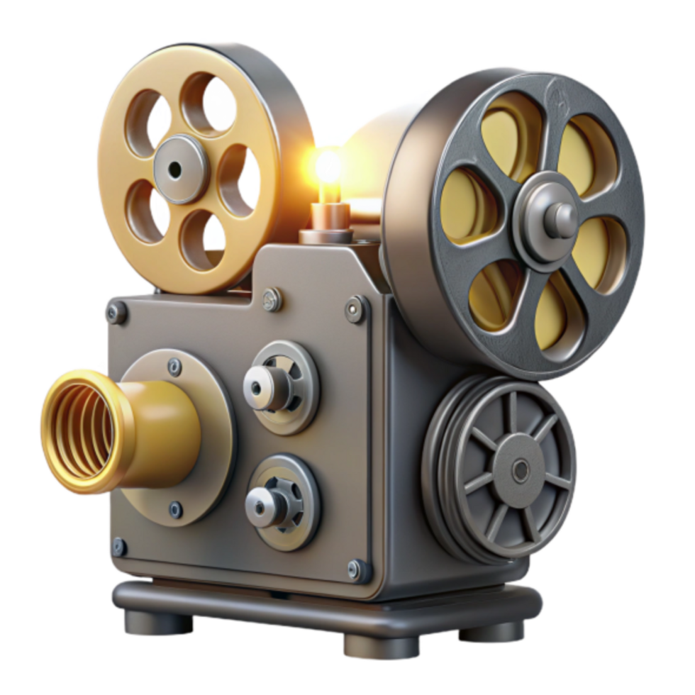 Vintage Film Projector 3D Render Golden Gear Detailed Mechanism png