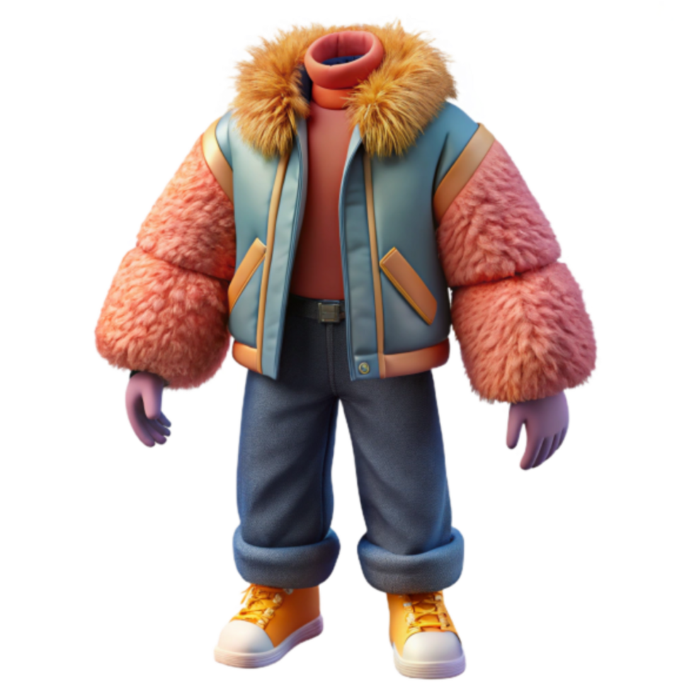 3D Render Fluffy Winter Jacket Outfit Illustration png