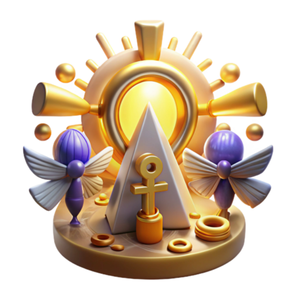 Golden Pyramid Ankh 3D Render Illustration Abstract Background png