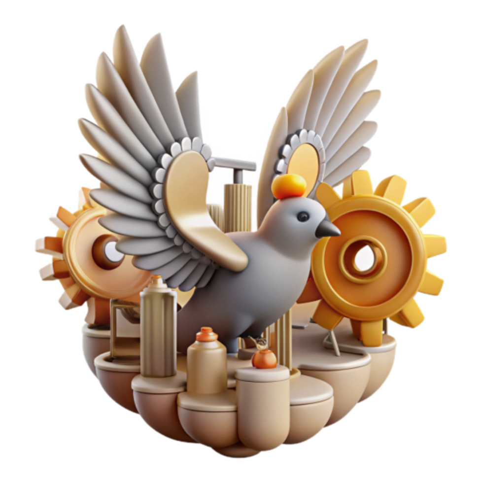 3D Illustration Dove Mechanical Gears Abstract Background Image png