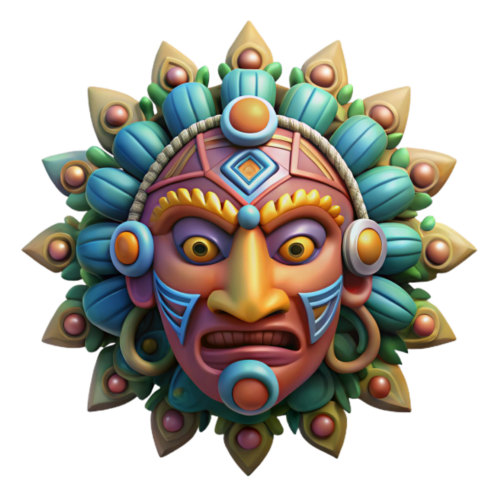 Vibrant 3D Render of a Colorful Tribal Mask png