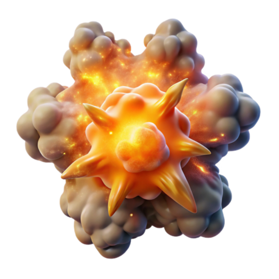 3D Render of Cellular Explosion, Glowing Orange Core, Microscopic View, Abstract Science Illustration png