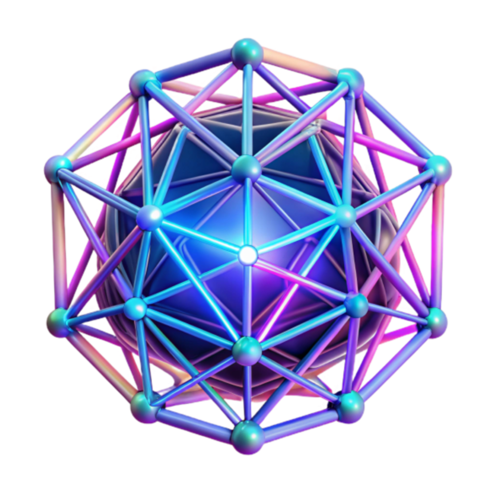 Vibrant 3D Render of a Geometric Sphere with Interconnected Nodes png