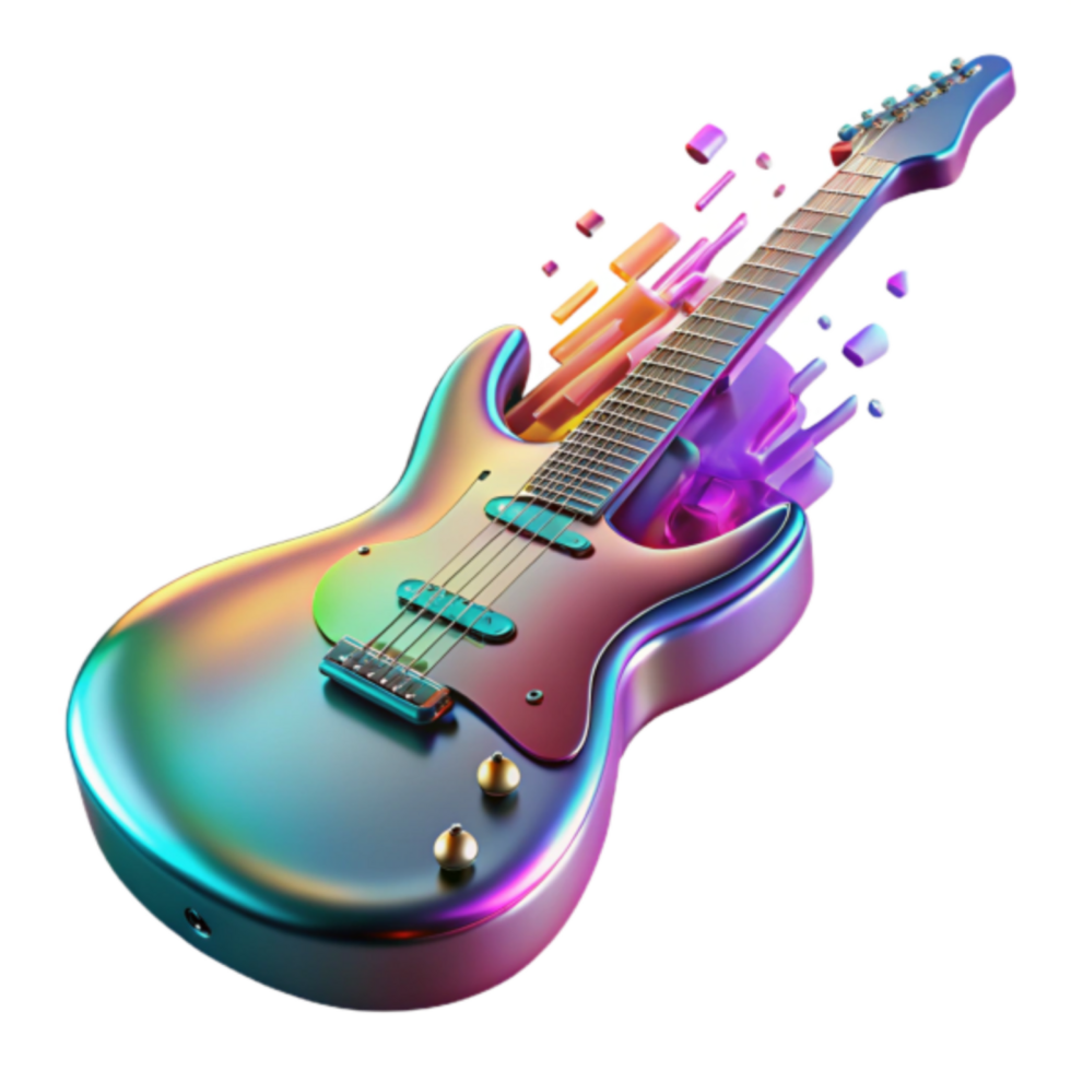 3D Render of a Holographic Electric Guitar with Abstract Colorful Explosion png