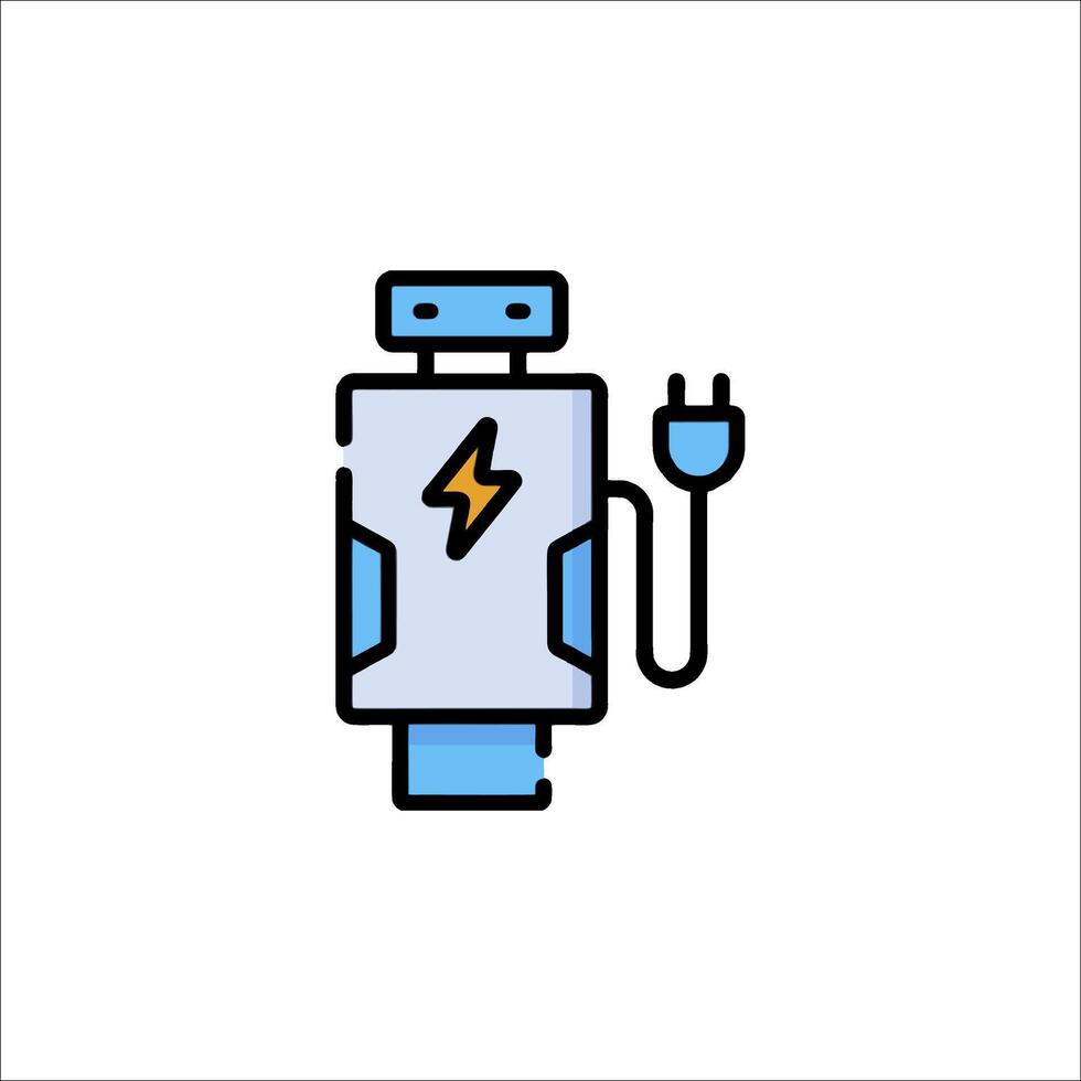 A blue and white icon of a charging device vector