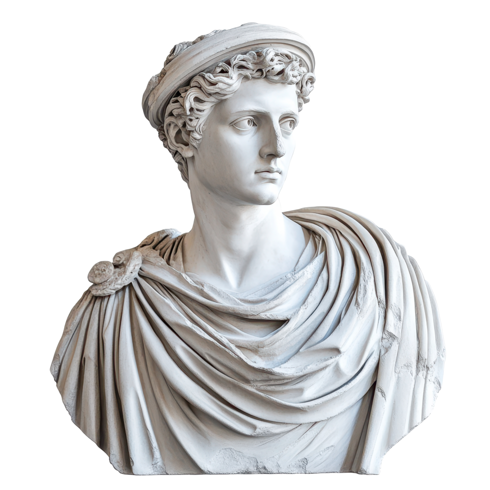 Gypsum statue of a classical figure in plaster, showcasing intricate details and craftsmanship, Gypsum statue statue plaster copy isolated on white and white background Ancient Greek sculpture png