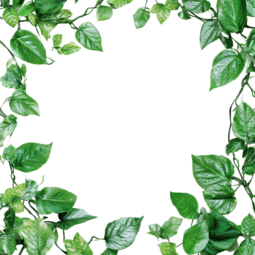 Green leaves frame on a bright white background for a fresh and natural look in design projects, Green Leaves Frame on white background png