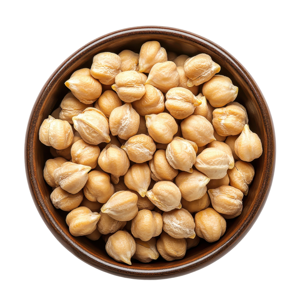 Germinated chickpeas in a wooden bowl on white background, Germinated chickpeas in a bowl isolated on white background png