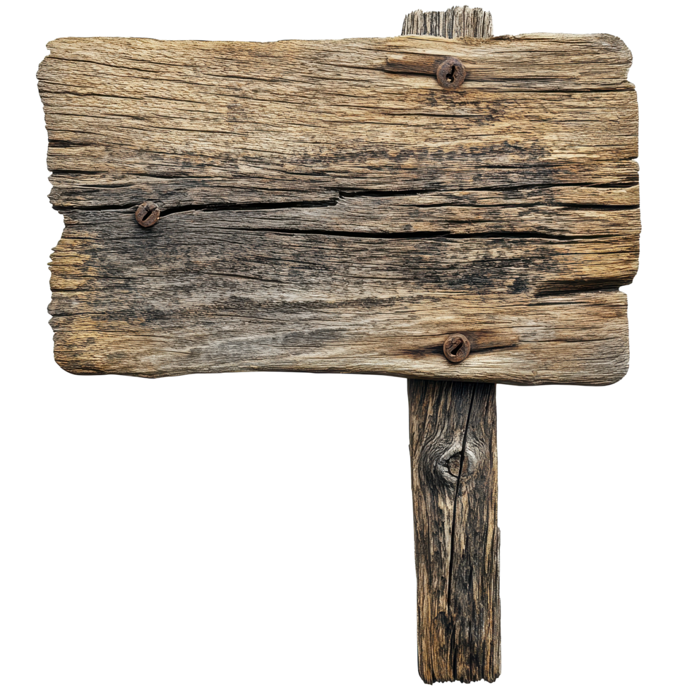 Closeup of a rustic wooden sign with weathered texture and natural imperfections, showcasing craftsmanship and age, Closeup a sign made from a wooden board without separate text on a background png