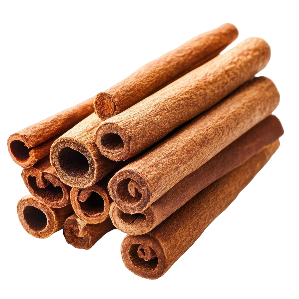 Stacked cinnamon sticks isolated on a white background showcasing their natural texture and color, Cinnamon sticks stacked isolated on white background png