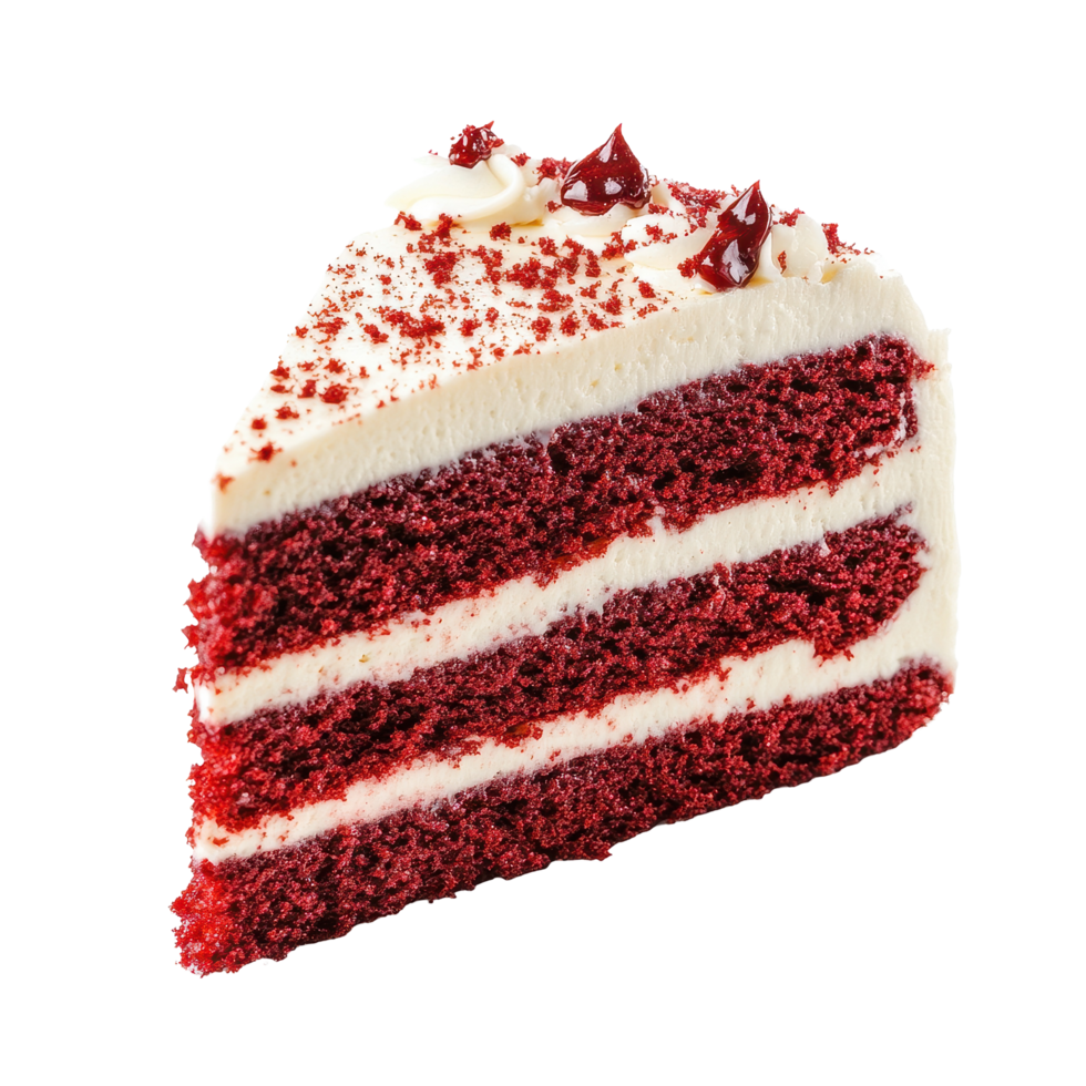 Red velvet cake slice on Transparent background perfect for dessert presentations or bakery displays, red velvet cake slice isolated on background png