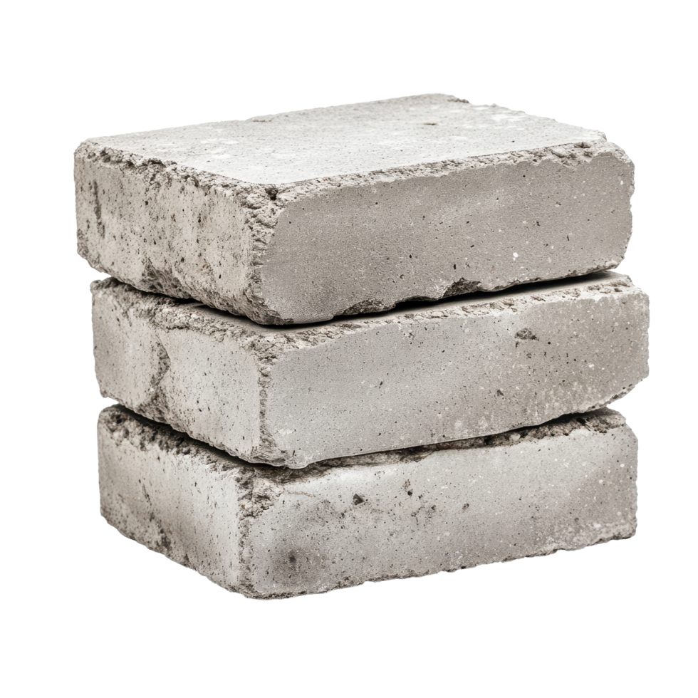 Solid gray cement bricks stacked together on a white background for construction and building projects, Gray cement solid bricks isolated on white background png