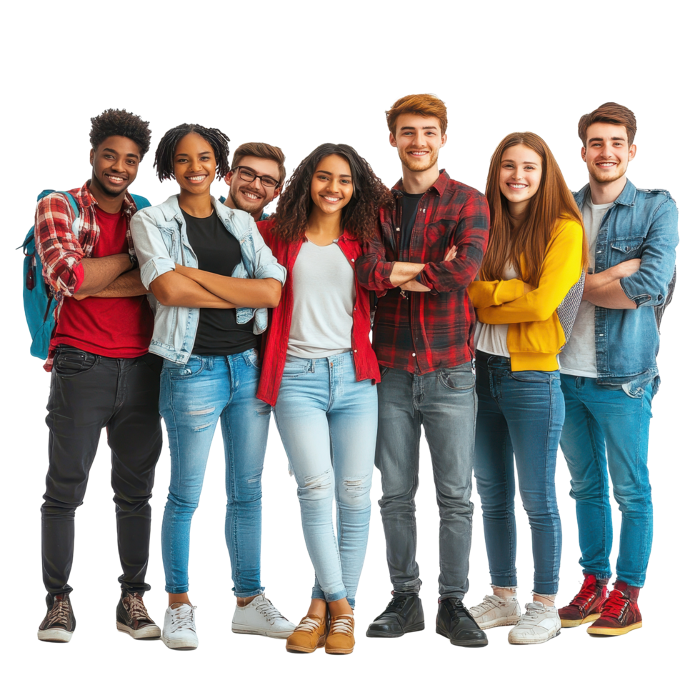 Diverse group of multiethnic students standing together with confidence on a white background, Group Multi Ethnic Students Isolated On White Background png