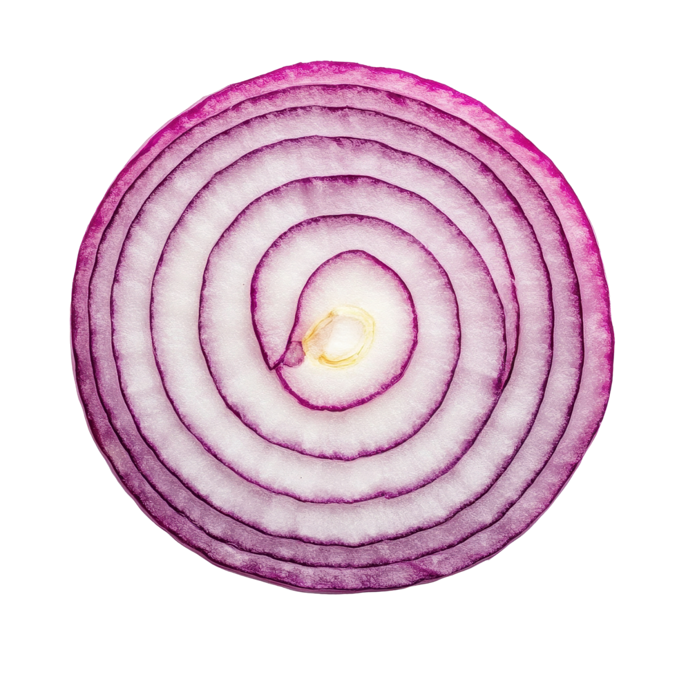 Sliced red onion with visible rings on a Transparent background showcasing freshness and vibrant color, slice onion isolated on background png