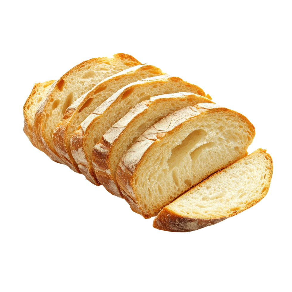 Sliced bread on a clean Transparent background showcasing fresh and fluffy texture ideal for sandwiches, Sliced bread. background png