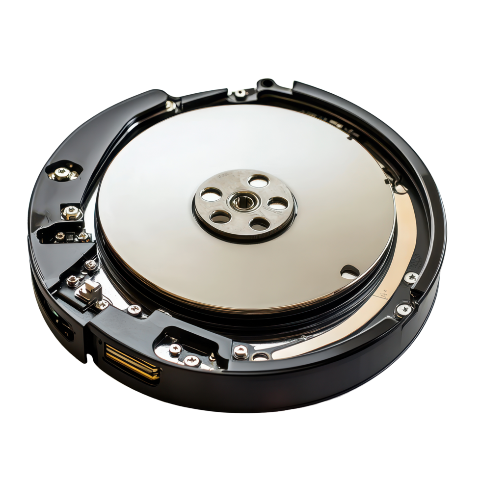 Disassembled hard disk drive showcasing internal components and magnetic disks, Hard disk drive disassembly open cover show magnatic disk circle inside on White background file png