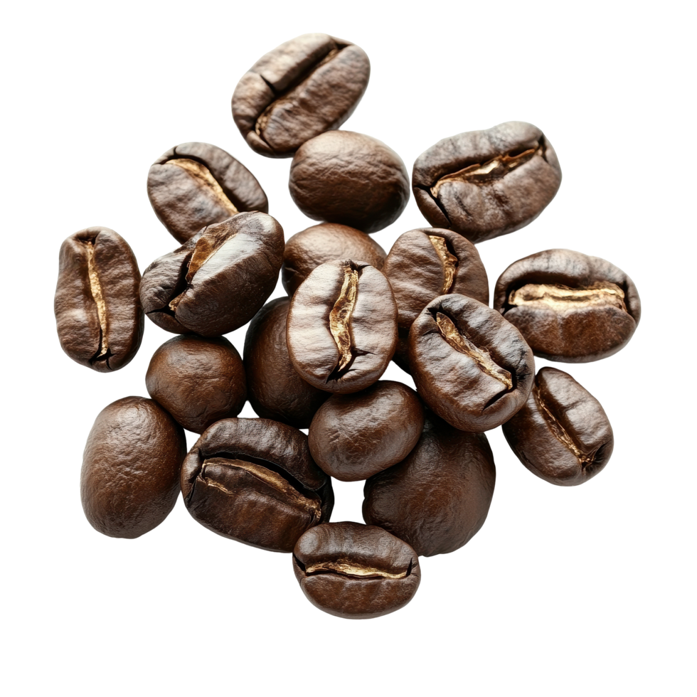 Roasted coffee beans resting against a clean Transparent background for a fresh and aromatic presentation, roasted coffee beans isolated on background png