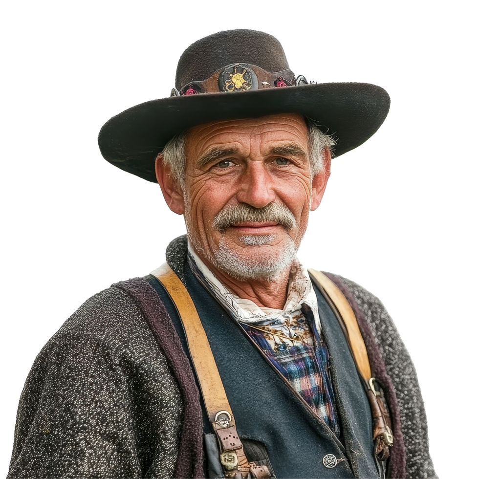 Traditional Bavarian man posing with confidence on a Transparent background, traditional bavarian man isolated on a White background png