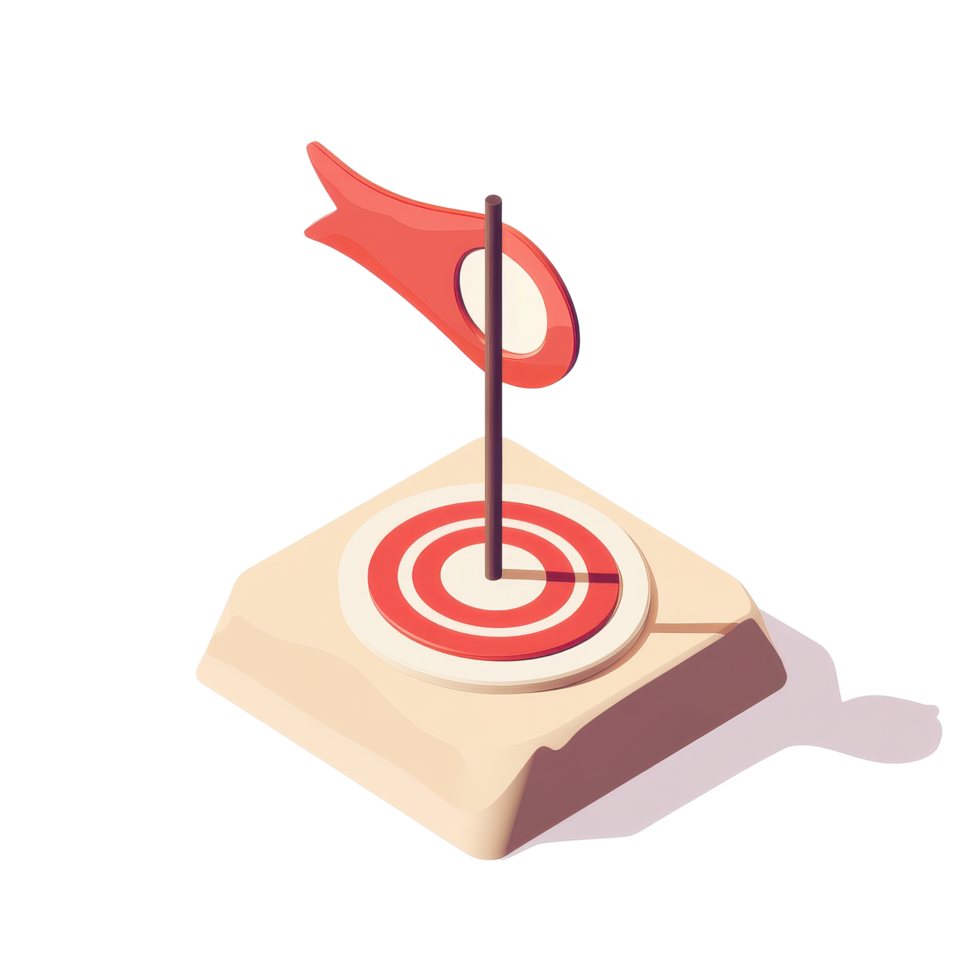 Minimalistic isometric target with flag set against a Transparent background for focused achievement, isometric minimalistic target with flagisolated on backgroundbackground png
