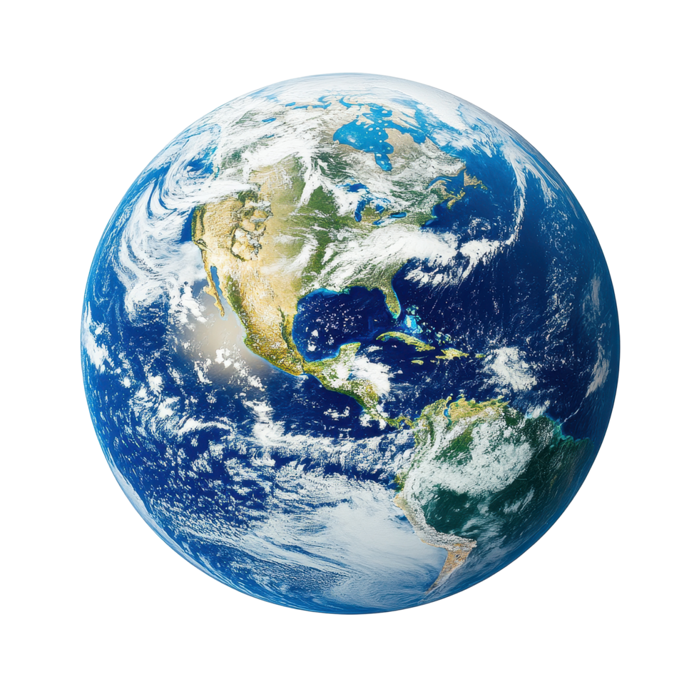 Earth globe viewed from space on a Transparent background showcasing continents and oceanic features, Earth Globe from Space On background png