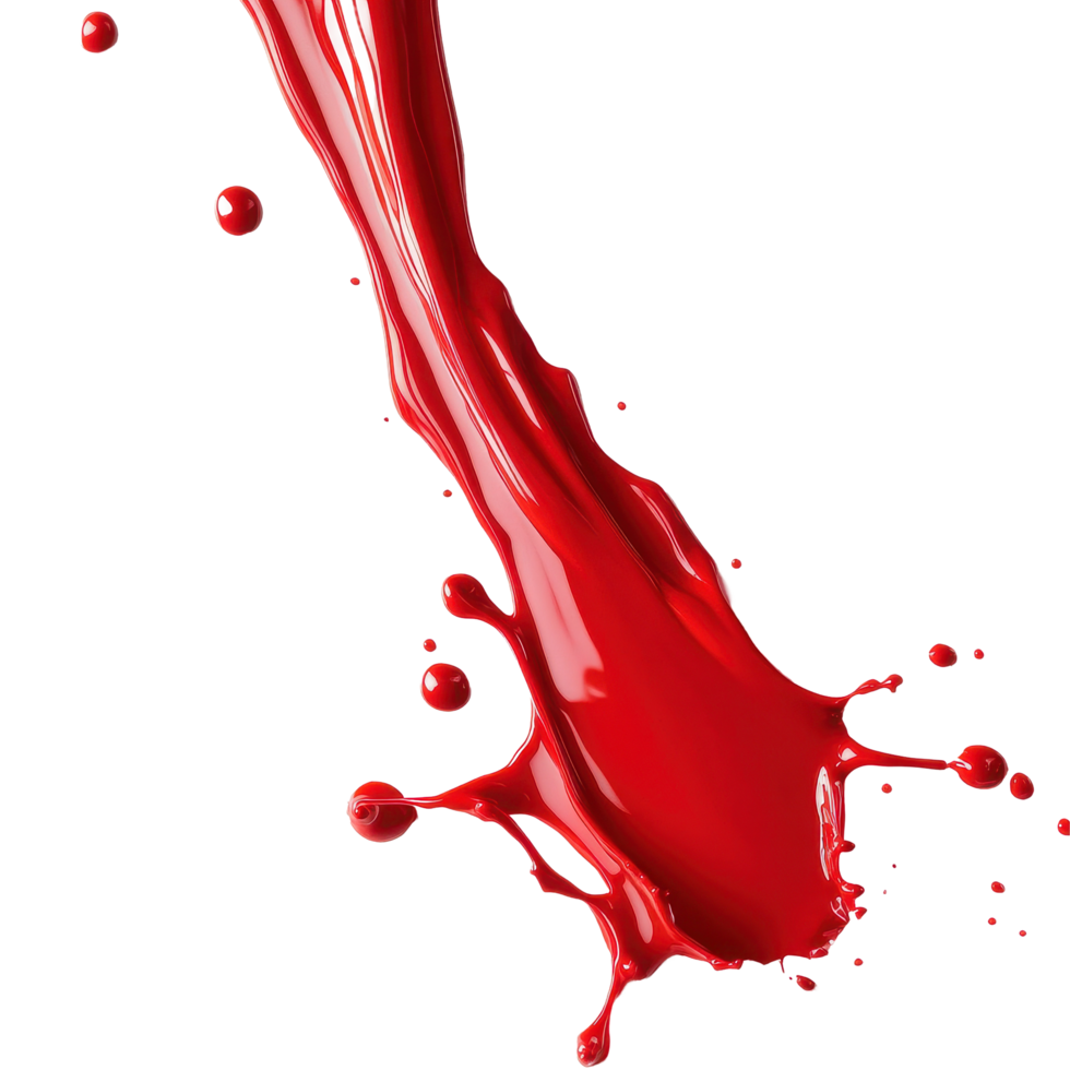 Red liquid paint flowing down a white surface creates an artistic effect, red liquid drops paint color flow down on Transparent background png