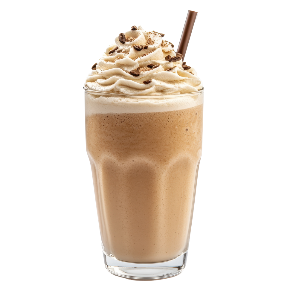 Refreshing cold coffee milkshake topped with whipped cream and chocolate shavings on a Transparent background, Cold Coffee Milkshake Isolated png