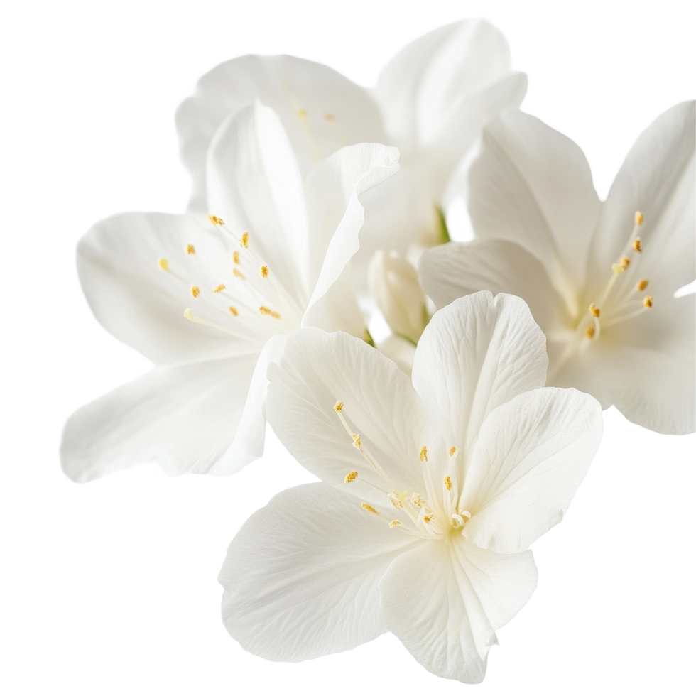 Closeup view of delicate white flowers showcasing intricate details against a pure Transparent background, Closeup image white flowers isolated on background png