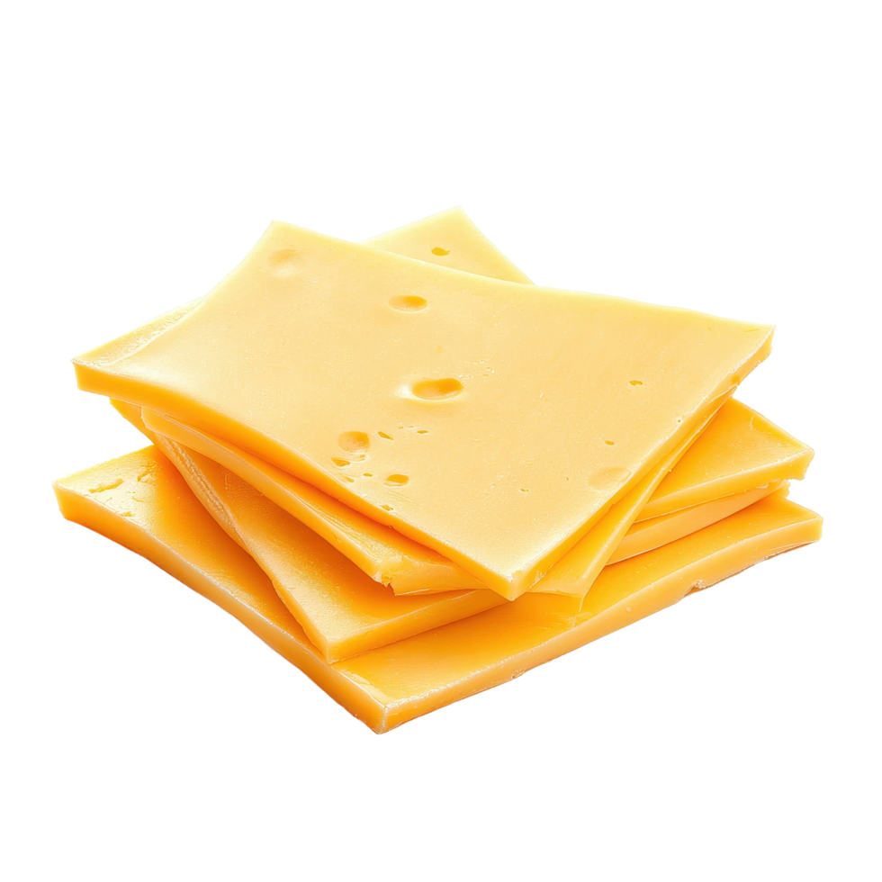 Four slices of processed cheese stacked on a white background perfect for sandwiches and snacks, Four Slices Processed Cheese isolated on white background png