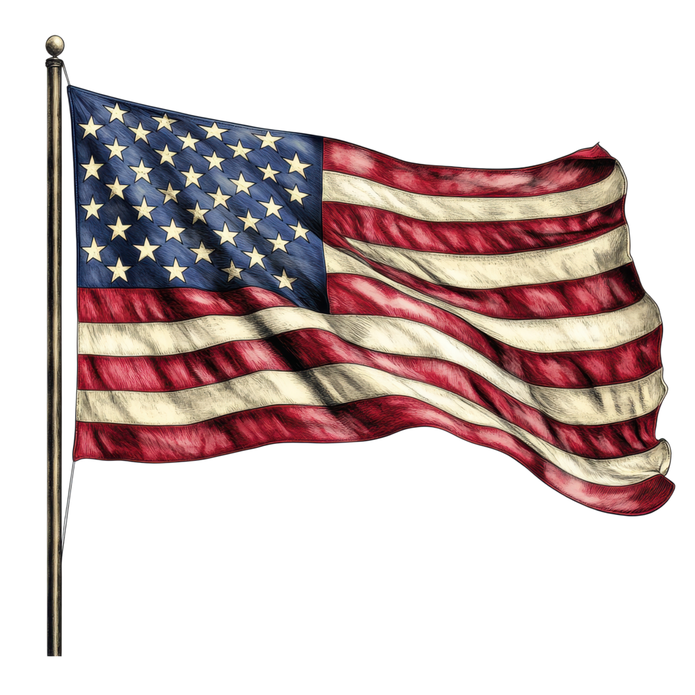 Classic American Flag waving proudly with vibrant stars and stripes against a clear sky, Classic American Flag with star and stripes png