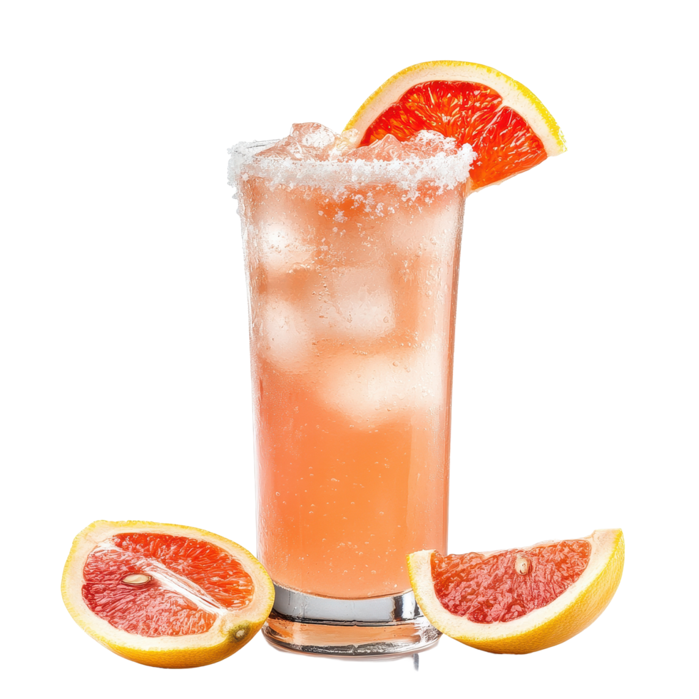 Classic paloma cocktail with grapefruit garnishes on a white background, Classic paloma cocktail isolated on white background png