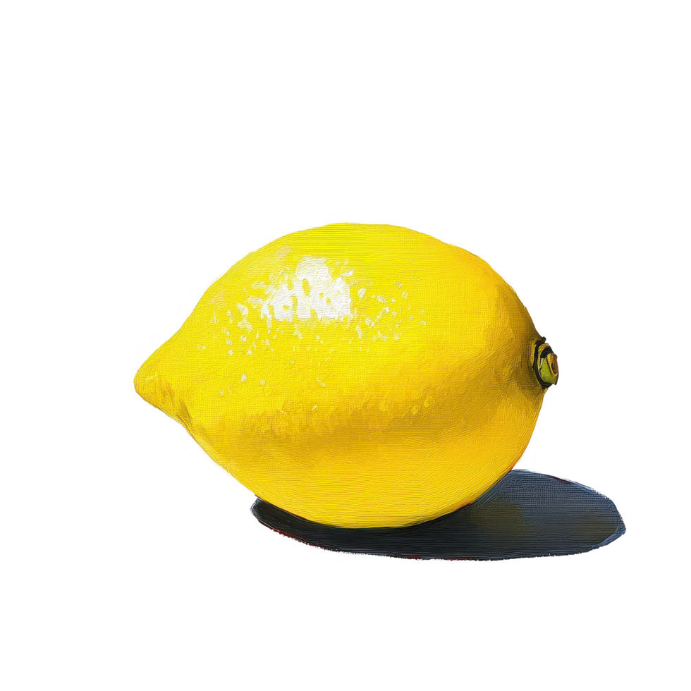 Lemon resting on a Transparent background showcasing bright yellow color and shadow play, lemon on background png