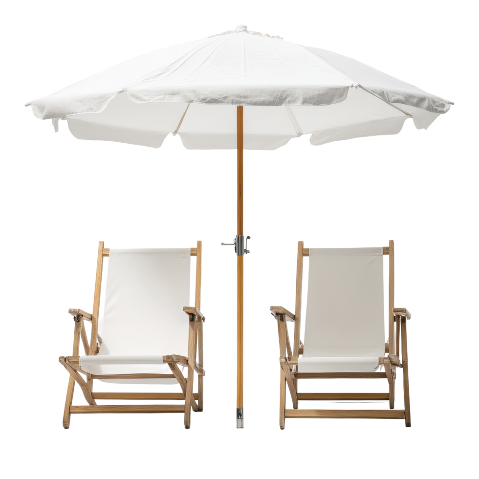 Comfortable summer beach chairs with a spacious outdoor umbrella for relaxation, Summer Beach Chairs with Umbrella On Transparent background png