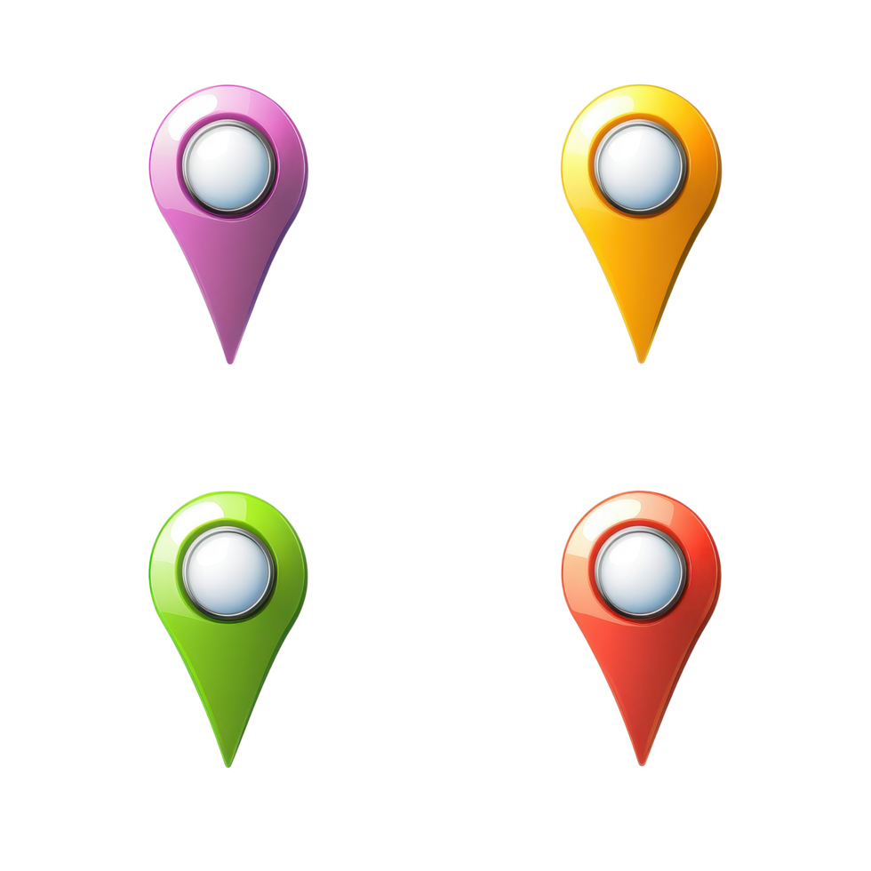 Colorful location pin icons representing different places and activities on a bright background, colorful location pin icons isolated on Transparent background png