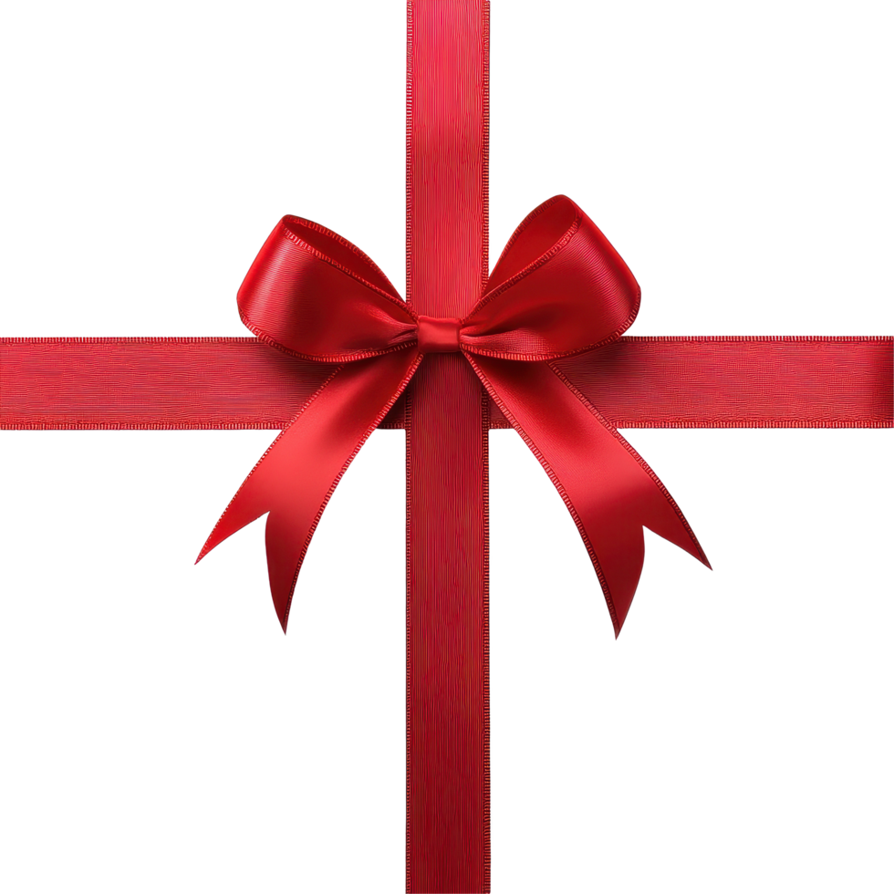 Red gift ribbon with bow displayed on a clean Transparent background for festive occasions and celebrations, Red Gift Ribbon with Bow on background png
