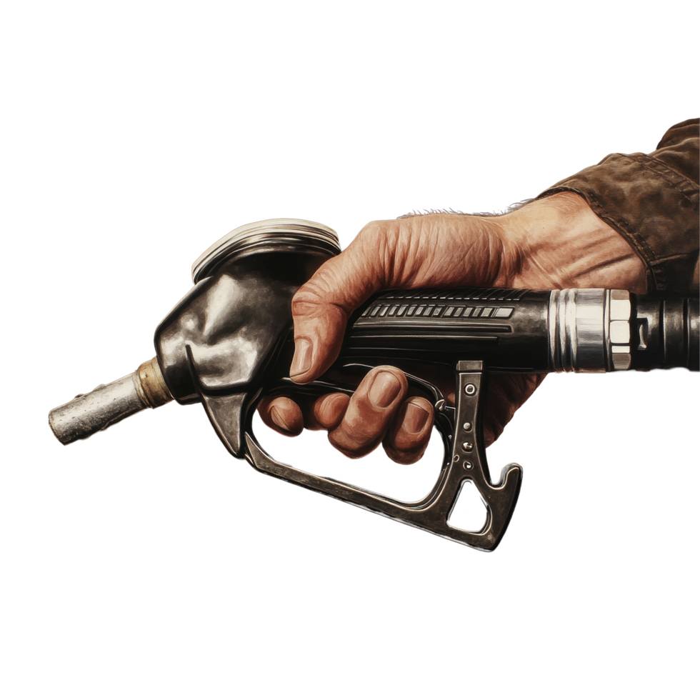 Human hand gripping a gas nozzle in preparation for refueling at a gas station, Human hand holding a gas nozzle png