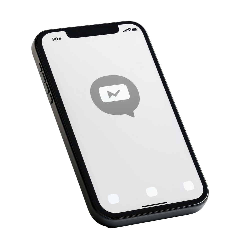 Phone displaying a message bubble on a plain Transparent background with a sleek design for communication, phone with a message bubble on the screen, background png