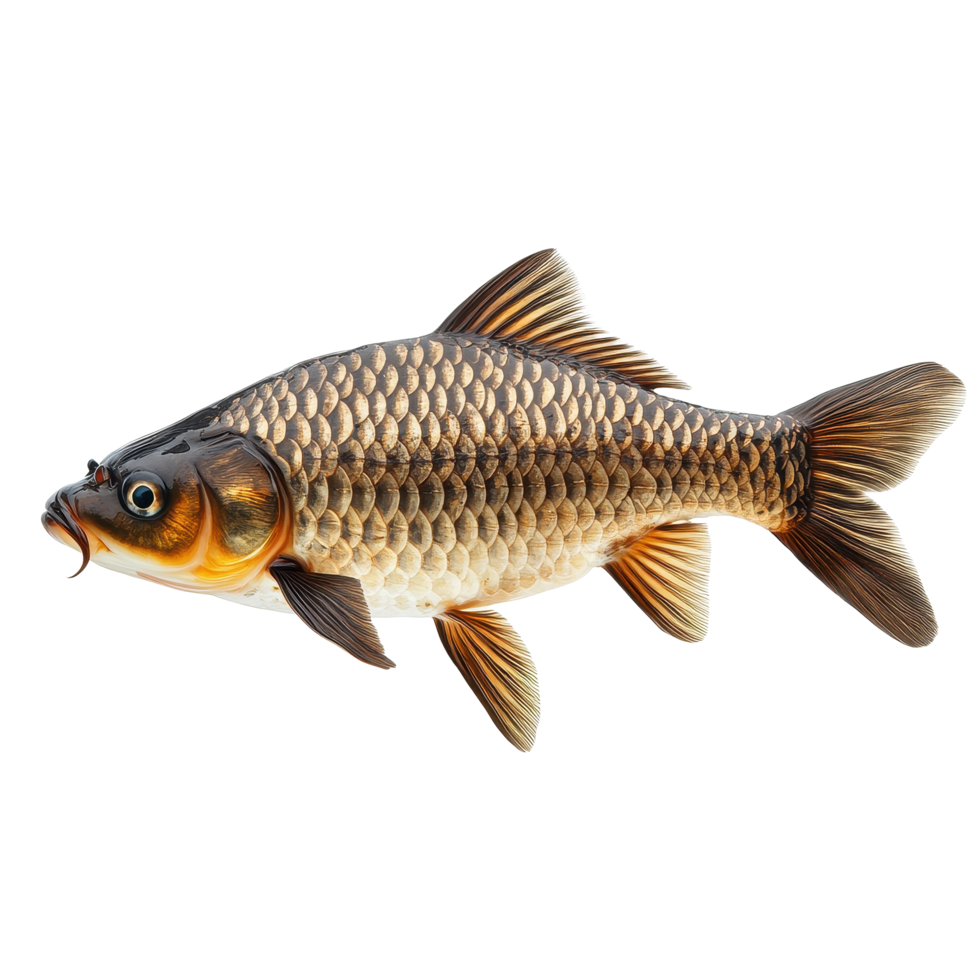 Carp fish displayed in detail against a white background showcasing its unique features and colors, Carp fish isolated on white background png
