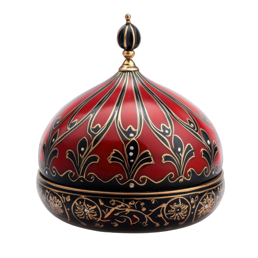 Decorative red and black dome shaped object with intricate floral patterns and elegant details, red and black decorative object with a dome, Transparent background png