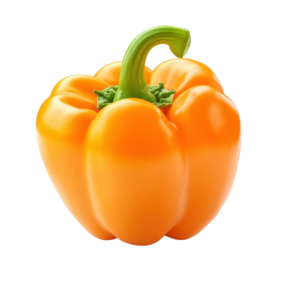 Bright orange bell pepper isolated on a Transparent background perfect for culinary use or gardening, Orange bell pepper isolated on background png