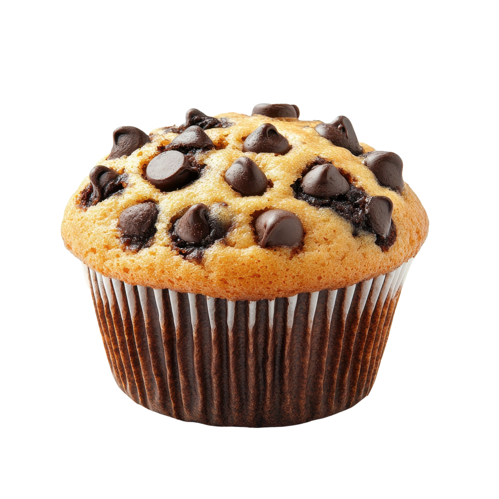 Delicious chocolate chip muffin cake perfect for dessert or breakfast on a white background, Chocolate chip muffin cake isolated on white background png
