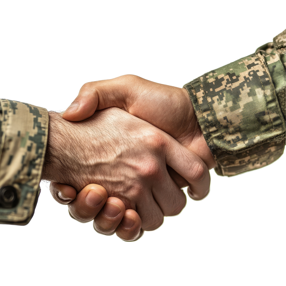 Handshake between military veteran and businessman in professional setting, Veteran handshake military businessman soldier army soldier close up Transparent background png