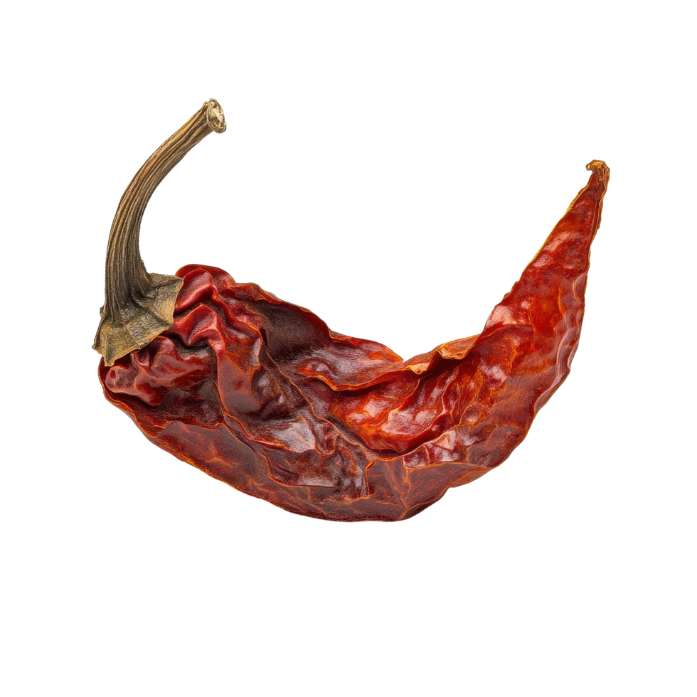 Dried chili pepper showcasing vibrant red color and unique shape against a plain Transparent background, Dried chili pepper isolated on background png
