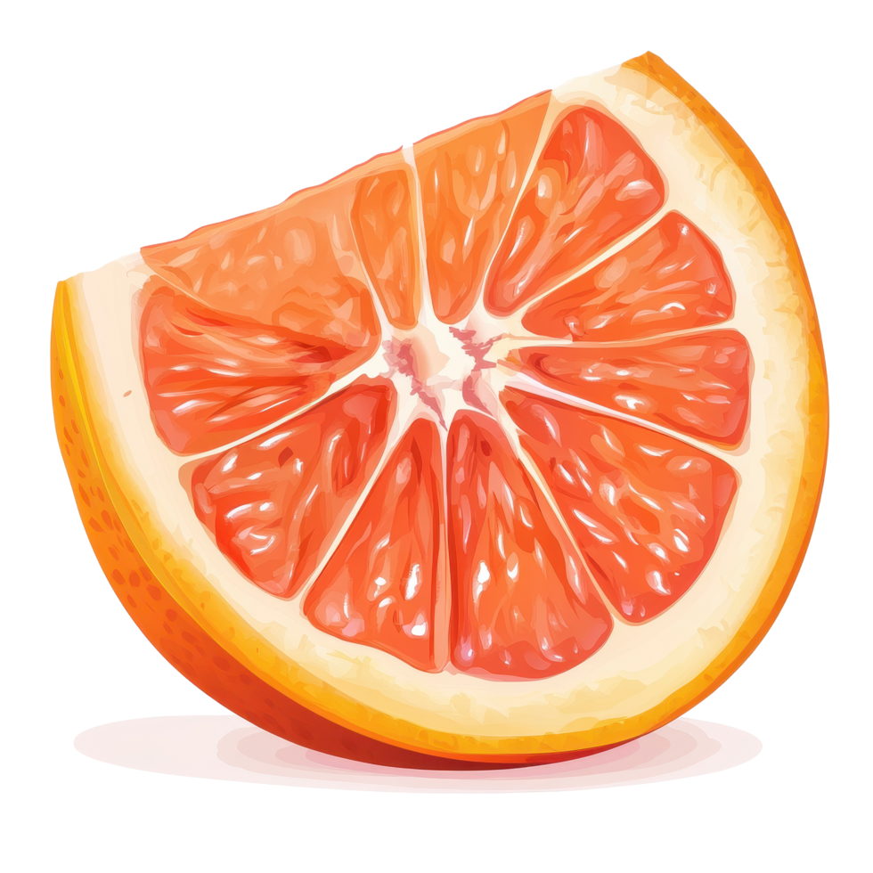Half pink grapefruit with vibrant slice displayed against a white background for fresh fruit presentation, half pink orange or grapefruit with slice on white background png