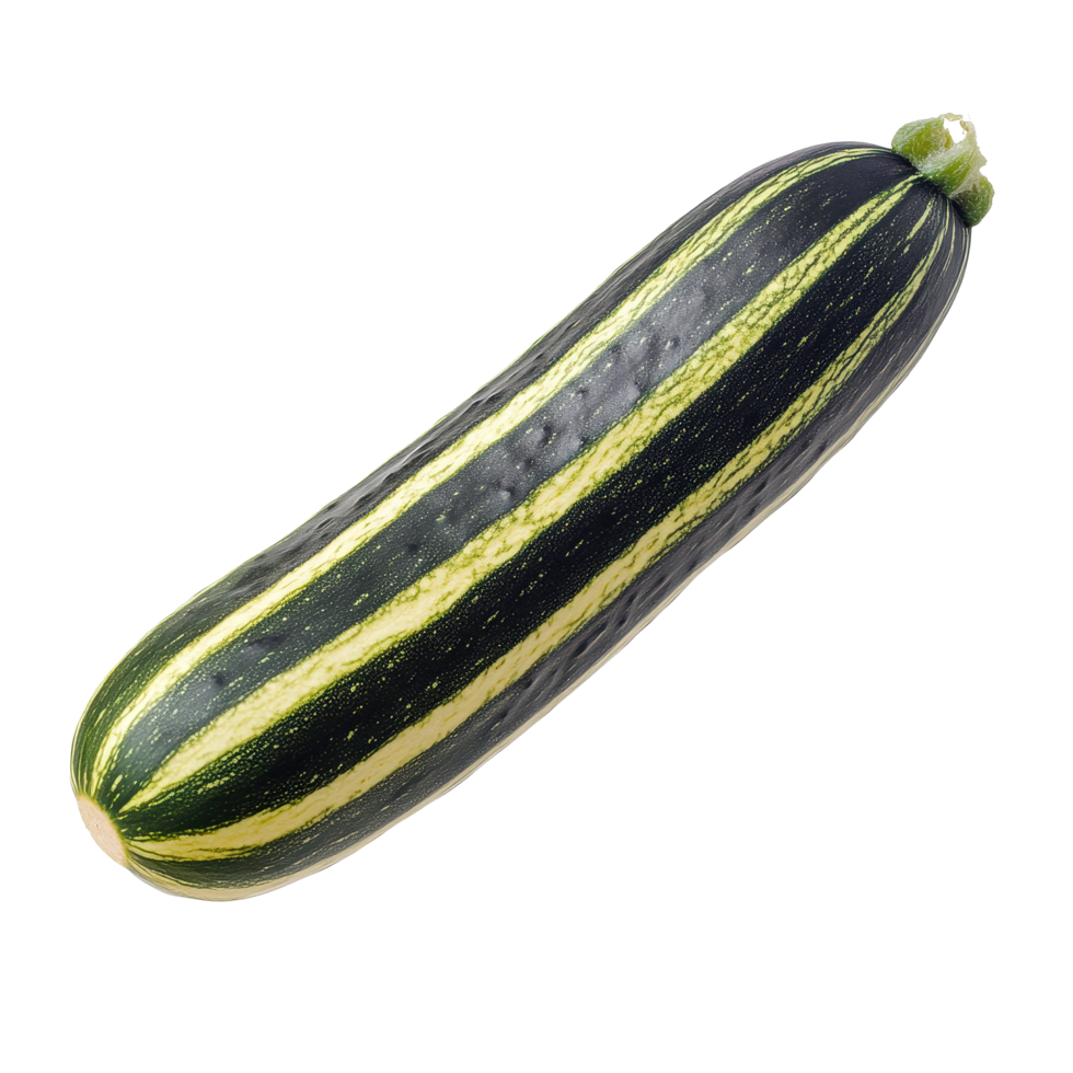 Striped cucumber isolated on a Transparent background showcasing its vibrant green and yellow stripes, striped cucumber isolated on background png
