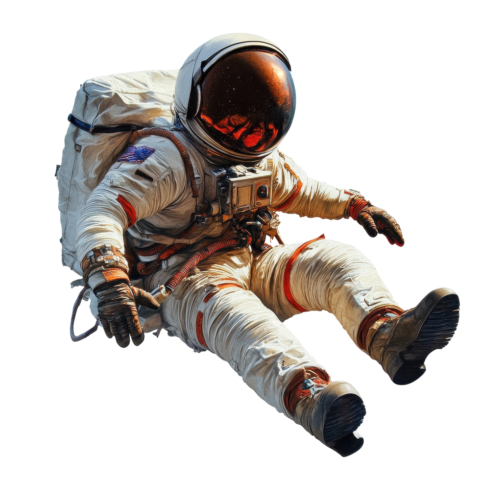 Cosmonaute in a space suit floats against a Transparent background, Cosmonaute on background png
