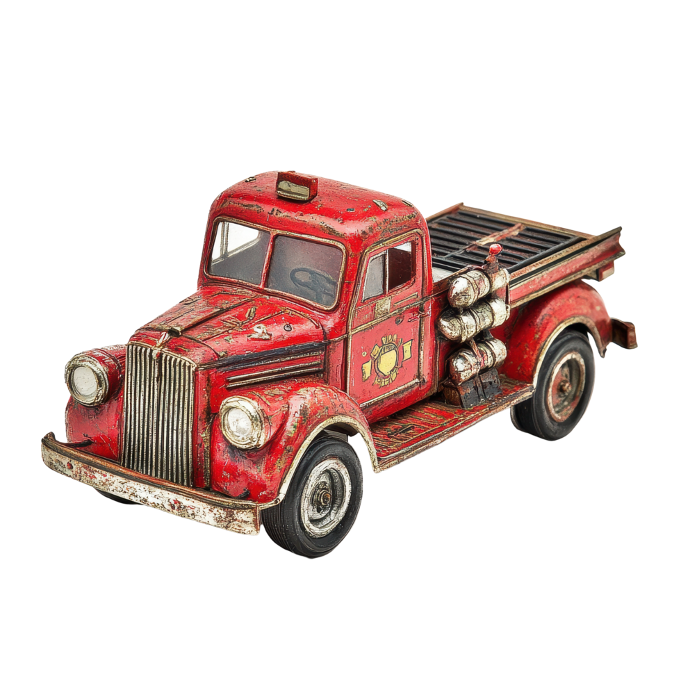 Classic toy fire engine model with intricate details against a Transparent background, Toy,model fire engine, background png