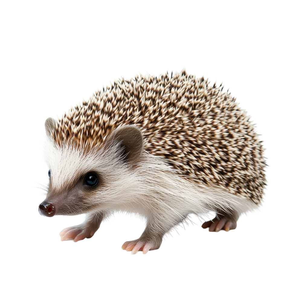 Hedgehog stands on white background showcasing its unique spines and characteristics, hedgehog isolated on white background png