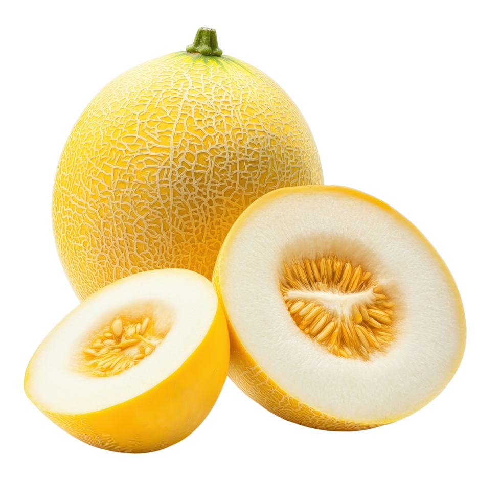 Sweet yellow melon isolated on Transparent background highlighting its vibrant color and fresh appeal, Yellow sweet melon isolated on background png